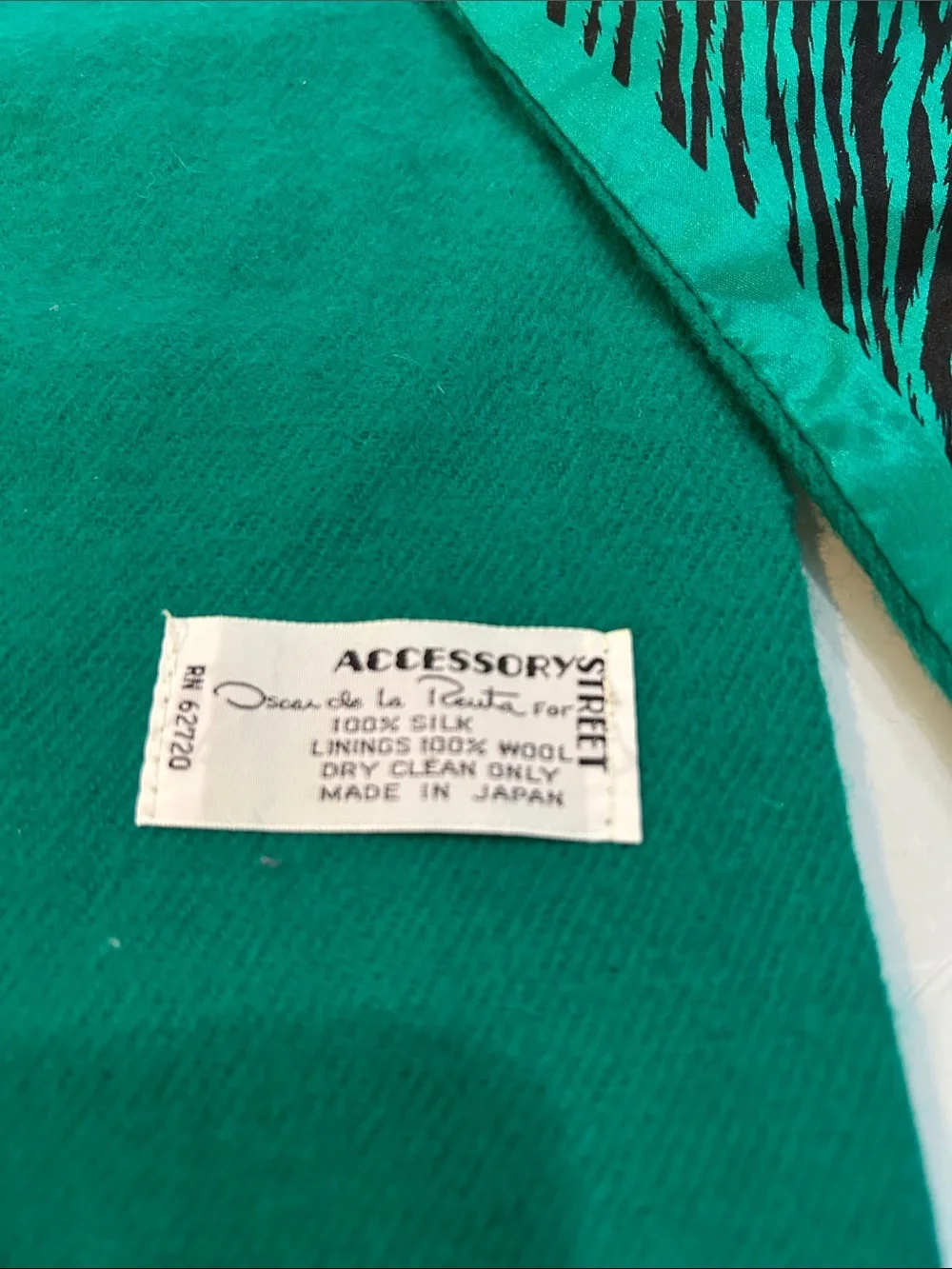 Vintage gorgeous Green and Black Zebra Print Scarf silk wool Oscar De la Rena